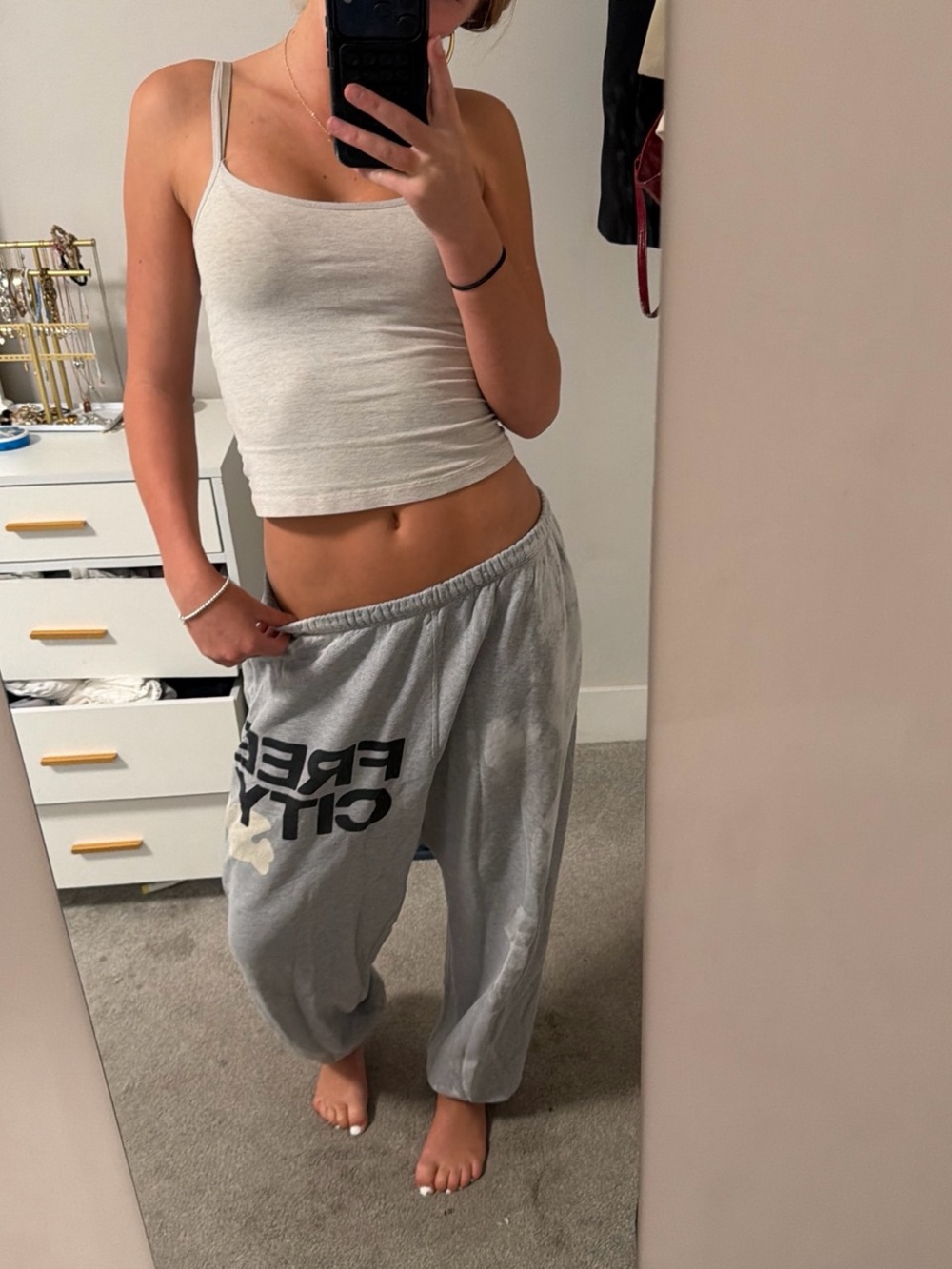 freecity Light Gray Logo Track Pants